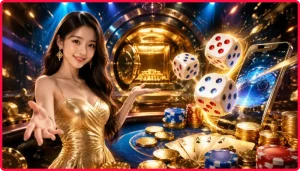 Ba viên xúc xắc tượng trưng cho trò chơi Xí Ngầu online và giao diện kỹ thuật số của SV388.