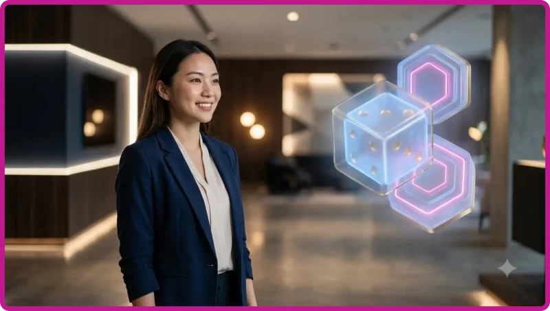 Giao diện holographic minh họa trải nghiệm giải trí trực tuyến cuốn hút